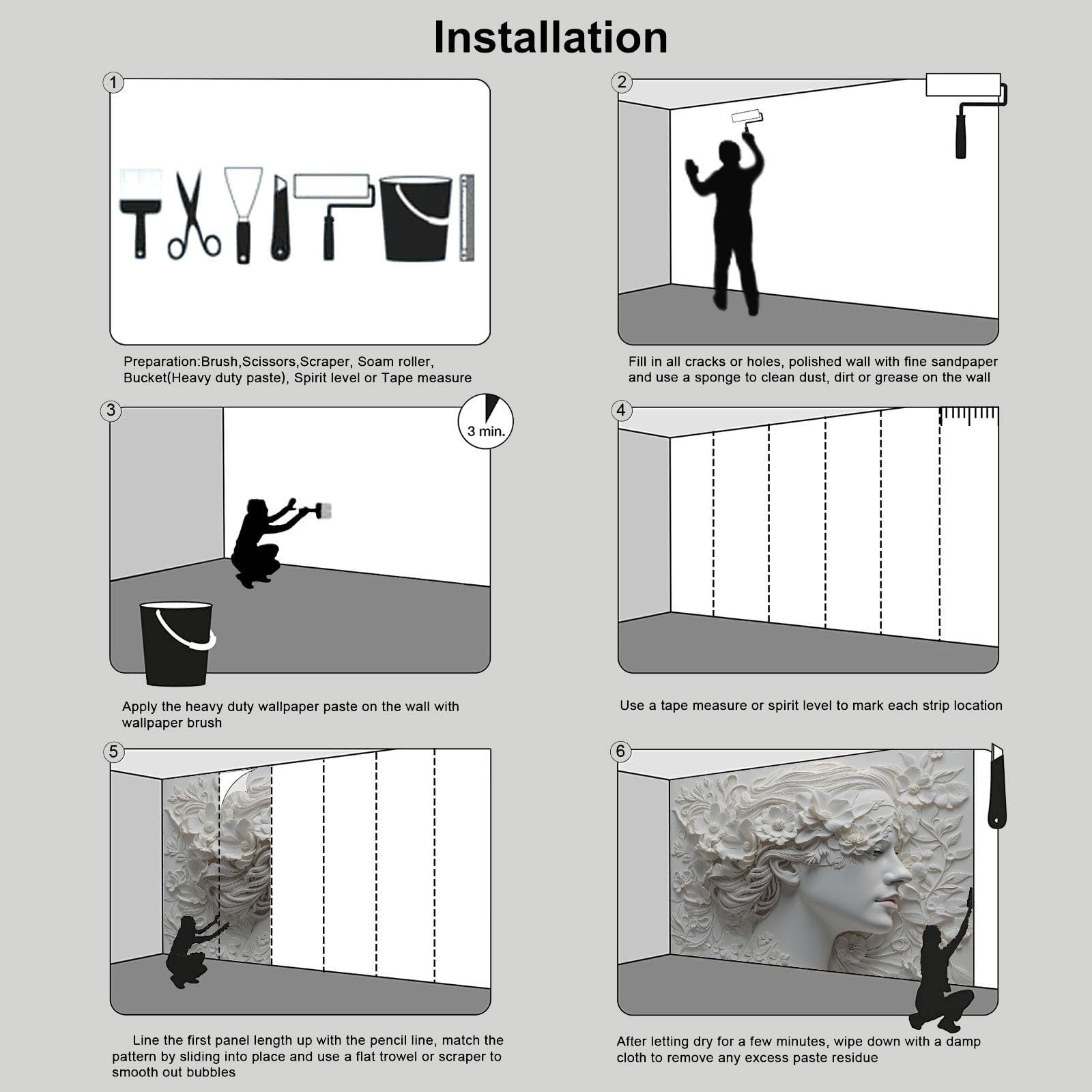 Carta da Parati Panoramica Ritratto 3D 450x315cm | Fiore sul profilo di una donna Foto Wallpaper Poster Gigante Design Bianco Murale Decor della Parete Soggiorno Camera da Letto