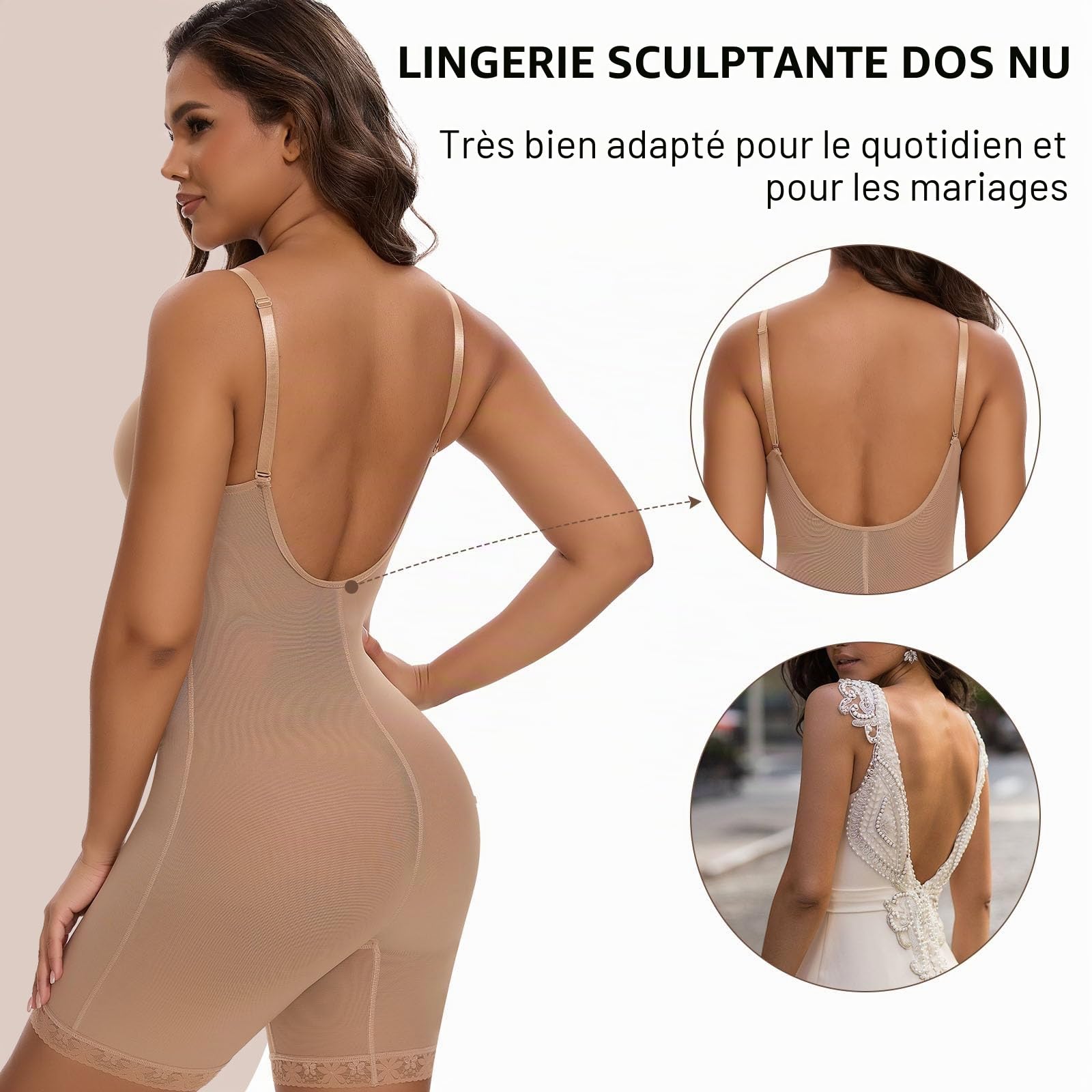 SHAPERIN Femme Body Gainant Invisible Gaine Ventre Plat Dos Nu Shapewear Tops Body Sculptant Gainant Minceur Bodysuit avec Soutien-Gorge
