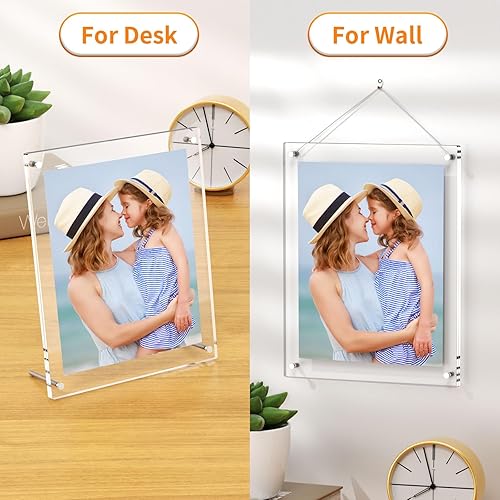 Miniatura 4 de AITEE Paquete de 2 marcos de fotos acrílicos de 4 x 6, marcos de fotos de escritorio transparentes con soporte, marcos flotantes modernos sin marco,