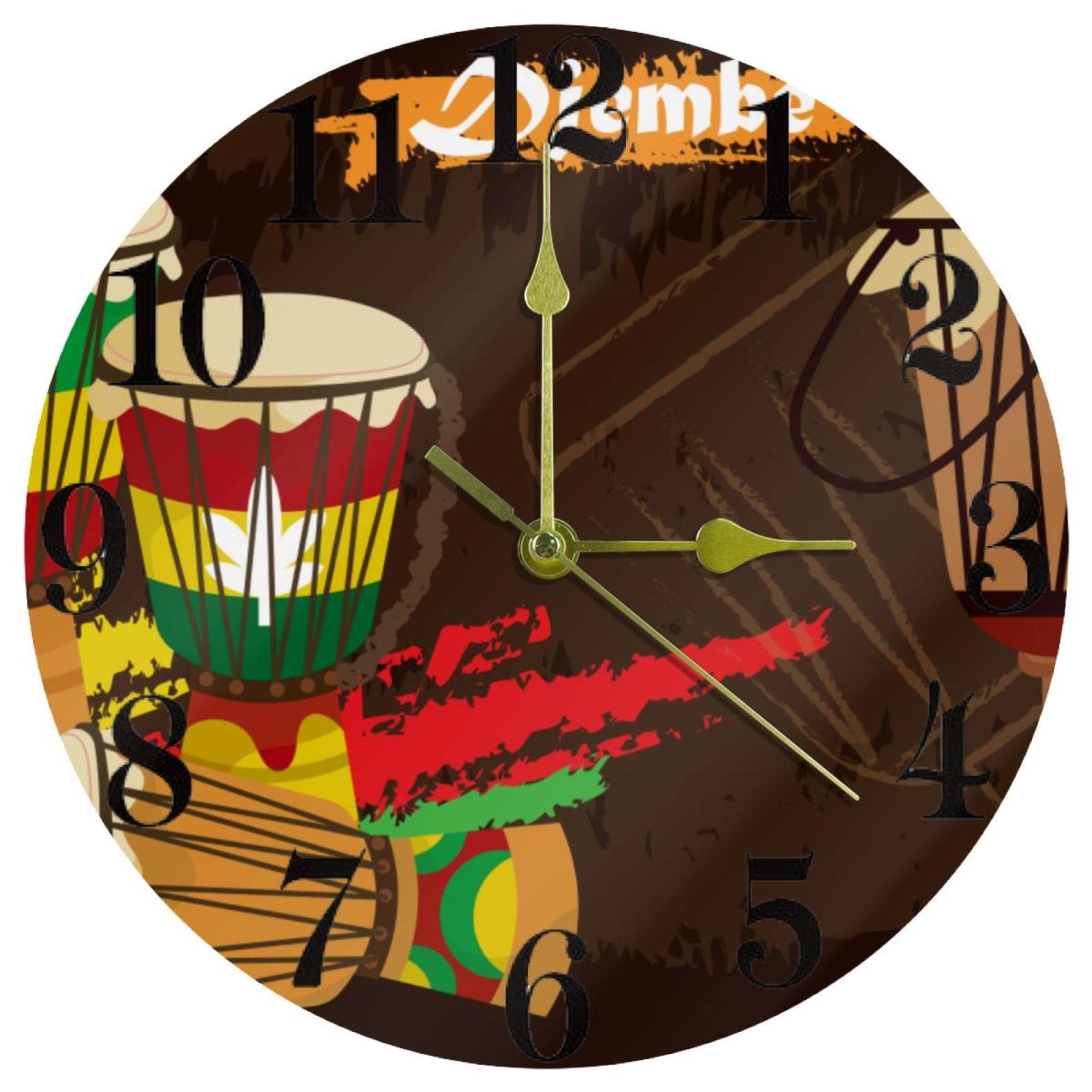 Horloge murale musicale djembé silencieuse sans tic-tac à piles pour chambre et bureau