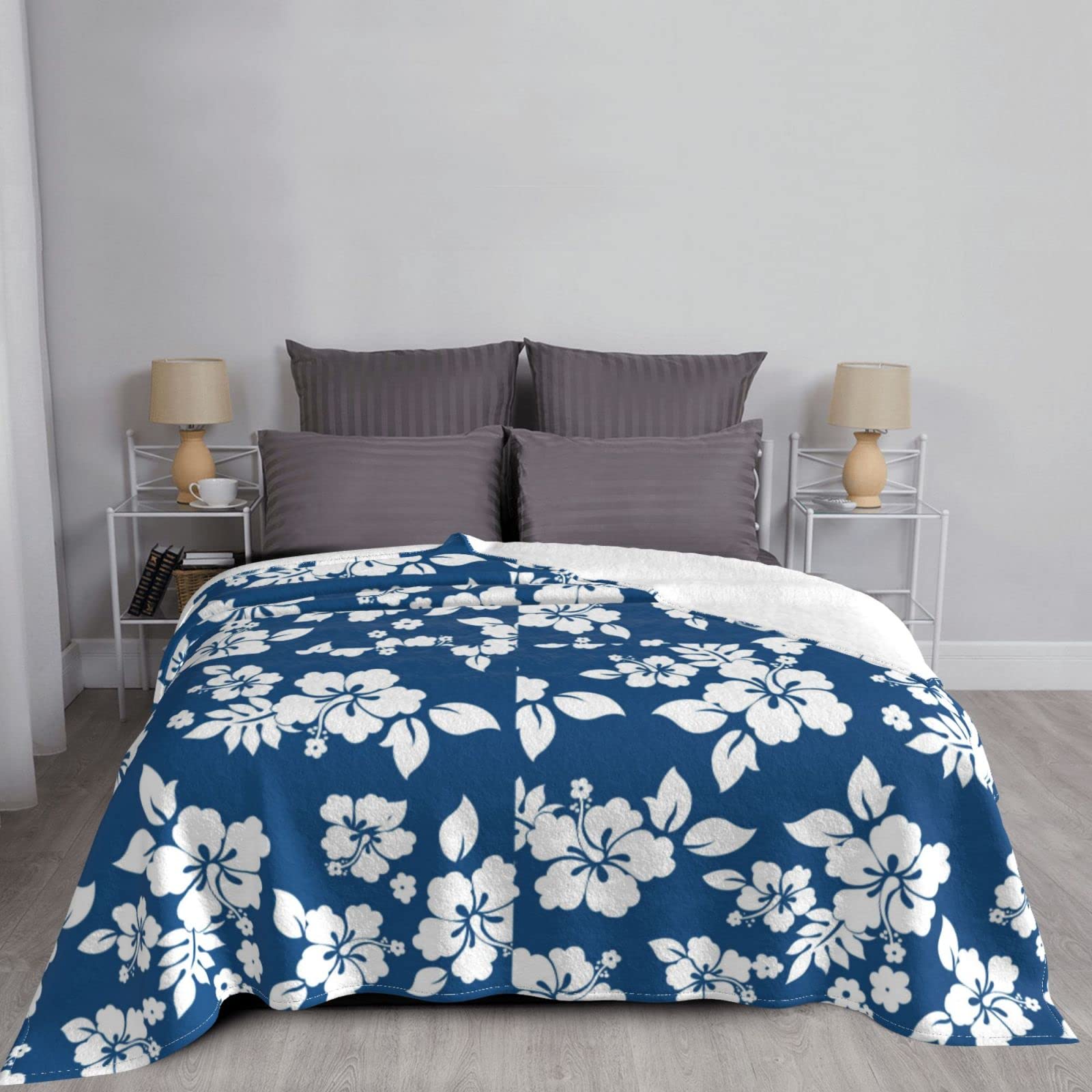 Coperta in micro pile ultra morbida con fiori hawaiani, 200 x 160 cm, per letto, divano, viaggio, campeggio, soffice e accogliente lavabile in lavatrice