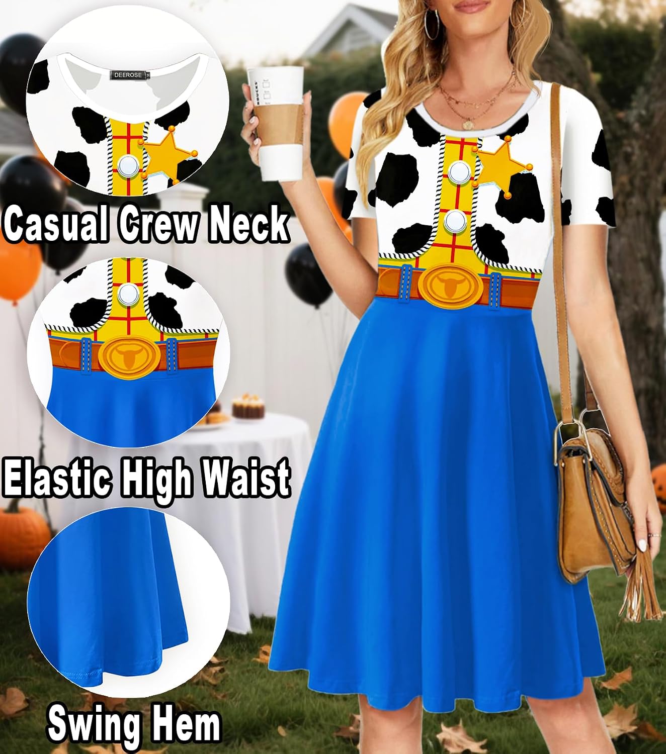 Deerose Halloween Dresses Women Printed Short Sleeve Tunic Dresses image 3