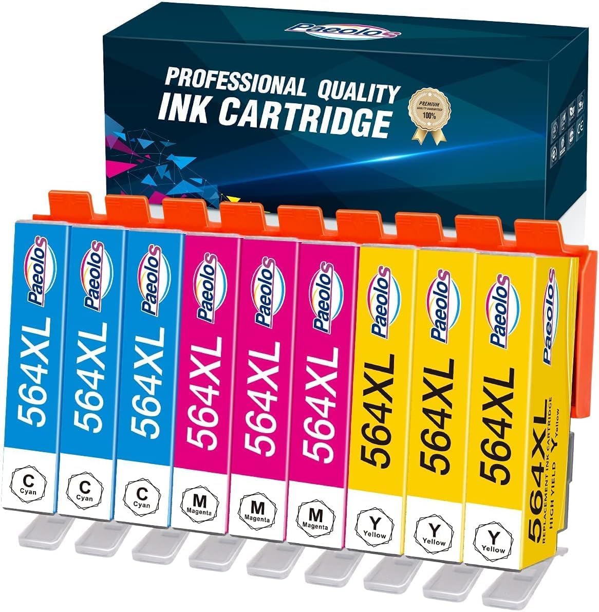 Paeolos 564XL Ink cartridges Replacements for HP Ink 564XL Color Combo Pack Work for HP Photosmart 7520 6525 6520 5520 7510 7525 6515 6510 B210 C410 5514 B209a C309a OfficeJet 4620 (3C 3M 3Y 9-Packs)