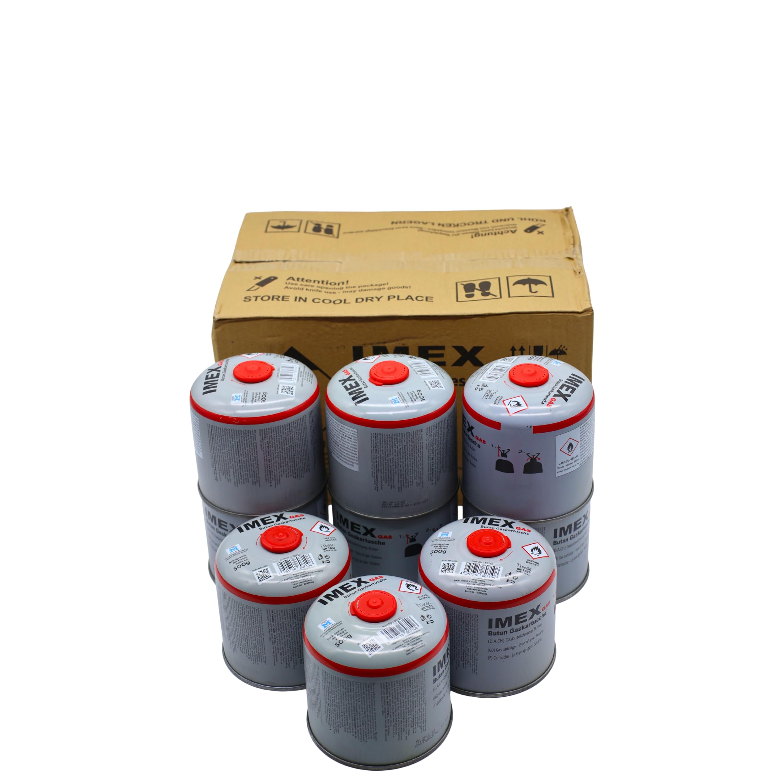 IMEX Cartuccia di gas butano da 500 g, universale, con valvola a vite e chiusura di sicurezza, per fornelli a gas e riscaldamento a gas, per campeggio (12)