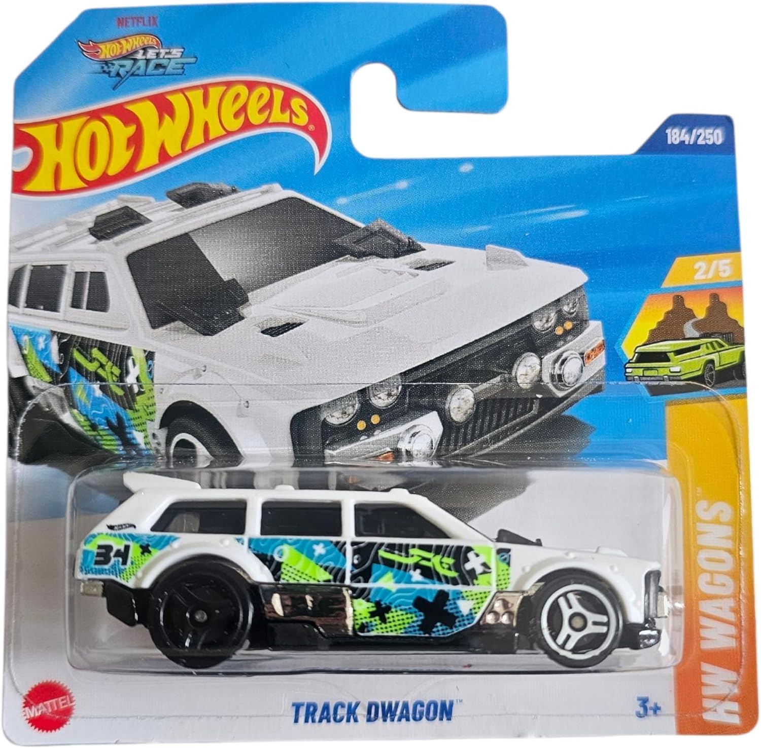Hot Wheels - Track Dwagon - JBB10 - HW Wagons 2/5 - White Offroad Estate in 1:64 Scale - Inspired Let's Race (Netflix) - Mattel 2025 (184/250)