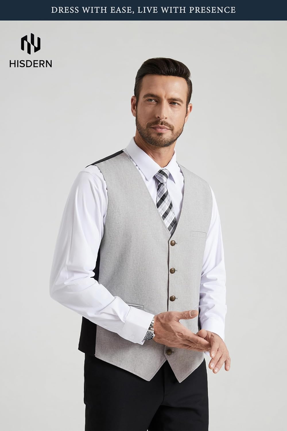 HISDERN 315 Men's Suit Vest Vintage Tuxedo Vests for Men Business Formal Dress Suit Prom Waistcoat with 3 Pocket - Image 3
