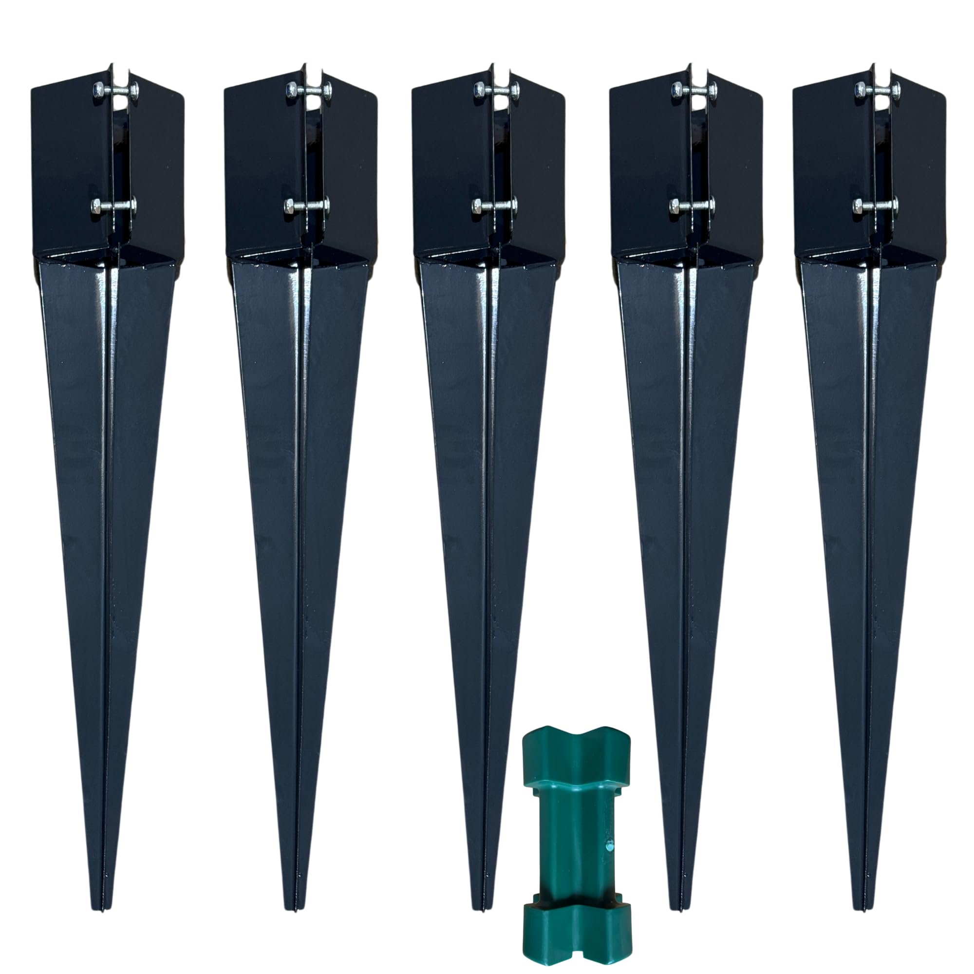 [FIXINGS DIRECT®] 100mm (4") Grey Industrial Fence Post Spike Support 600mm Long Drive Down Post Spike (Includes Free Updated Driving Tool) (5, 100x100mm (4"))