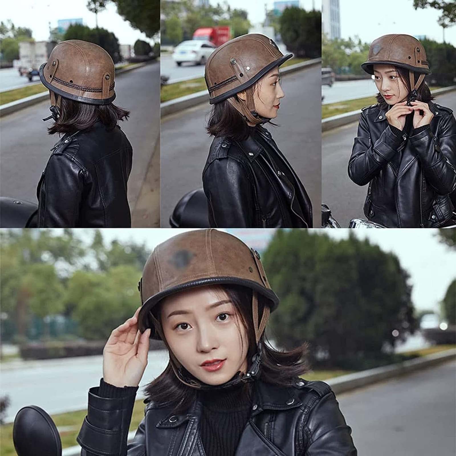 Niemiecki styl kask dla dorosłych pół kask Retro motocykl otwarta twarz kask motorower DOT zatwierdzony dla Cruiser motorower Chopper Jet skuter ATV kask, na mężczyzn kobiety (B M=57~58CM)