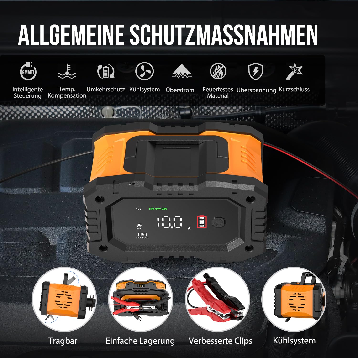 NEXPEAK NC202 10A Autobatterie Ladegerät, 12V 24V LiFePO4 Ladegerät, Batterie Ladegerät, KFZ Ladegerät, intelligenter Batterieladegerät mit Temperaturausgleich für PKW LKW Motorrad Rasenmäher
