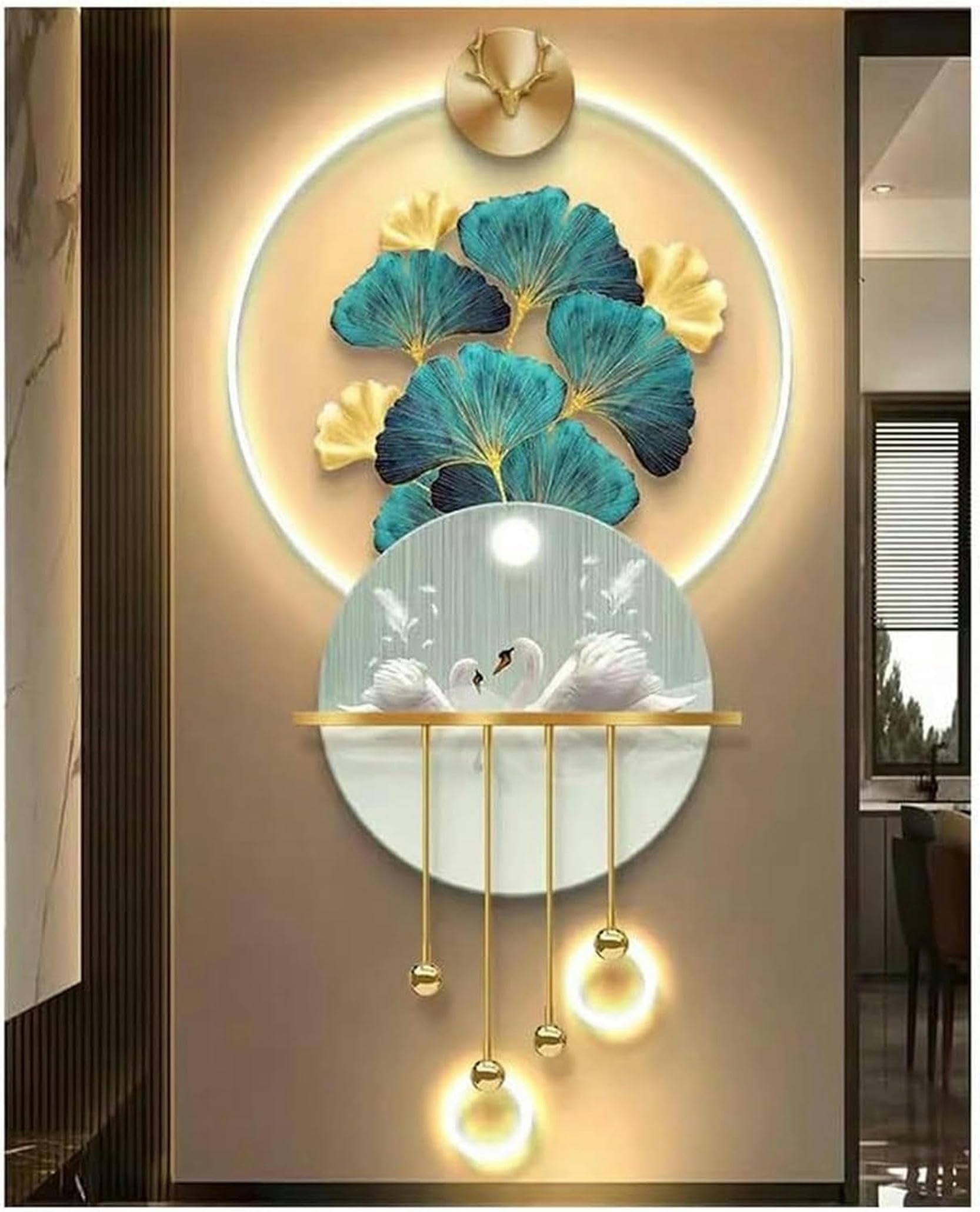 AZQOHMIS 3D Metal Ginkgo Biloba Wall Decor, Modern Home Decor Wall Sculptures, Wall Sculptures Painting Hanging Wall Art with Led Light/1