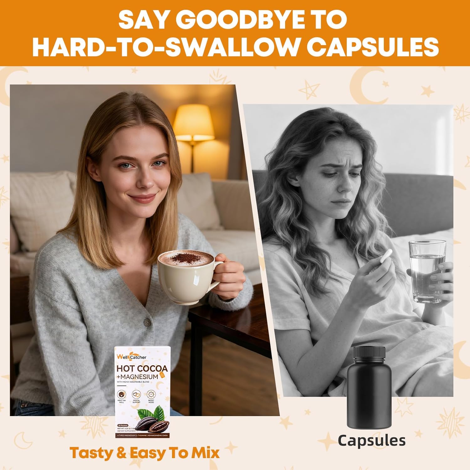 Nighttime Sleep Hot Cocoa with Magnesium: Mushroom Hot Chocolate Powder with Ashwaganda Lion's Mane Reishi Support Healthy Mood Sleep, Melatonin-Free Vegan Organic Non-GMO 20 Servings - Image 6