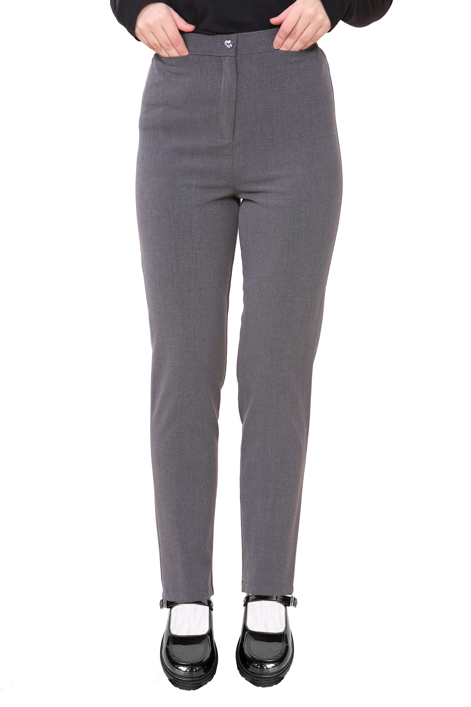 INSAFIANS Girls Half Elasticated School Trousers | Grils/Kids Comfort Fit School Uniform Pants for Age 6 to 18 (as8, Age, 7_Years, 8_Years, Slim, Grey)