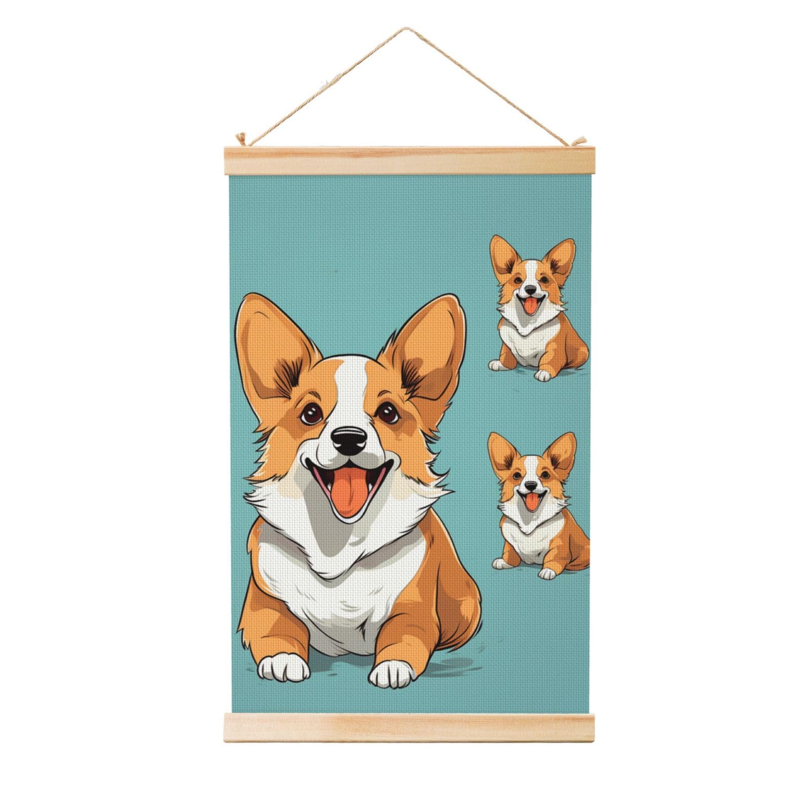 Corgi Cute Dog Poster Wooden Shaft Hanging Poster Wall Hanging Banner Canvas Artwork with Wood Frames 12"x18" Modern Artwork Decor Ready to Hang Wall Art for Home Decor Scroll Painting
