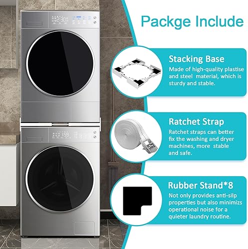 Miniatura 5 de HHXRlSE Kit de apilamiento para lavadora y secadora kit de apilamiento universal con correa de trinquete, kit de apilamiento ajustable de 21 a 29