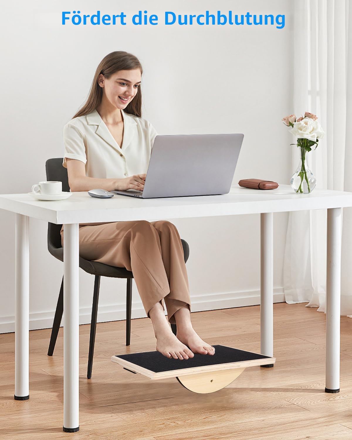 Rutschfestes Balance Board, Balance Board aus Holz für Erwachsene, Gleichgewichtstrainer für das Training der Rumpfmuskulatur, Stabilitätstraining und Dehnübungen für die Beine