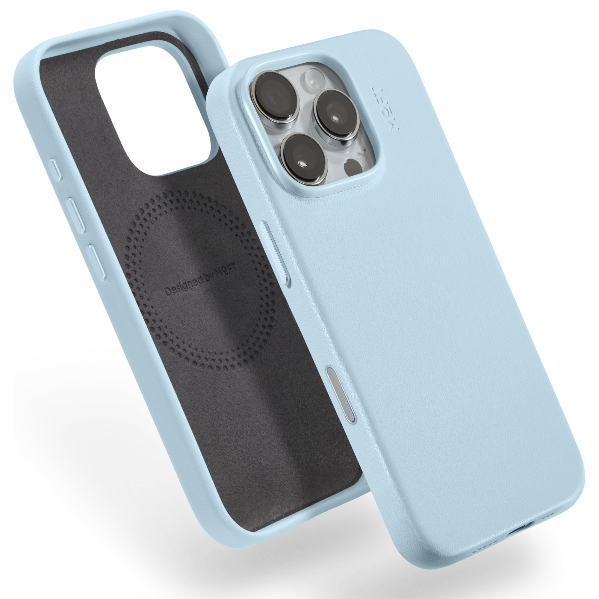 MOFT für iPhone 16 Pro Hülle, MOVAS Vegane Ledertasche Magnetische Hülle Kompatibel mit MagSafe, Weicher Anschlag, Farberhaltung, Fleckenresistent, Leicht zu Reinigen, Eisnebel Blau