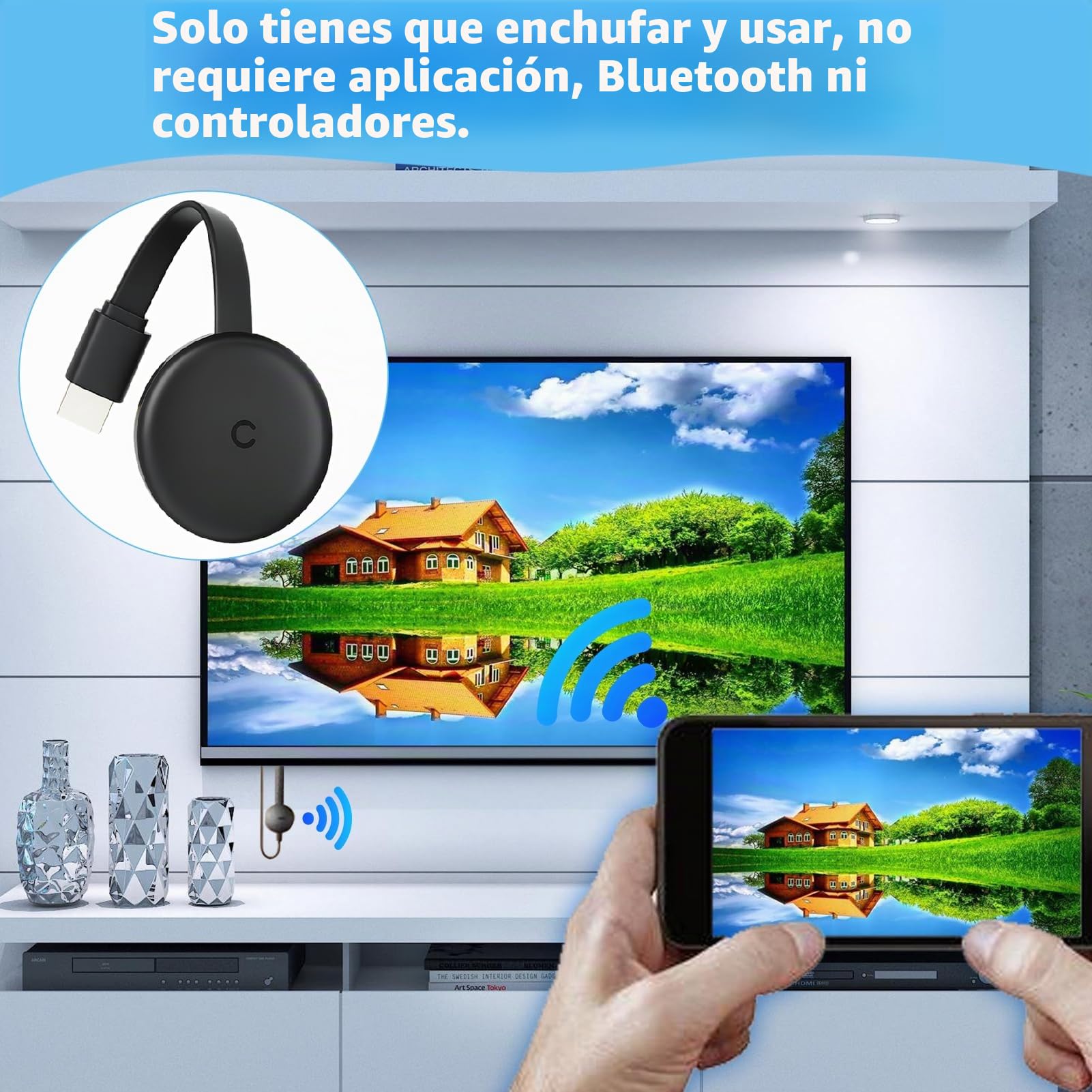 Chromecast - Dispositivo para TV, HDMI inalámbrico 3 en 1, Miracast Dongle, 2.4/5G, dongle WiFi de doble banda para TV, compatible con Airplay/Miracast/DLNA para Android/Windows/iOS/Mac OS, Plug and