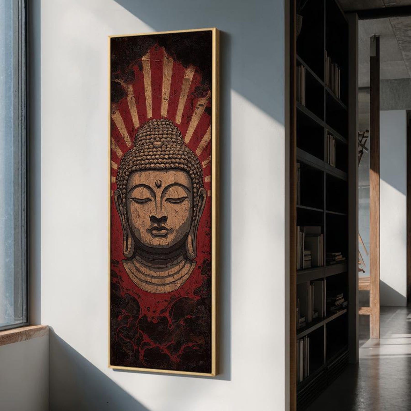 XBTYKPB Lienzo decorativo para estudio de yoga, alto y estrecho, para meditación, decoración zen, pieza decorativa espiritual delgada, arte mural de Buda vertical (60x180cm/marco interior)