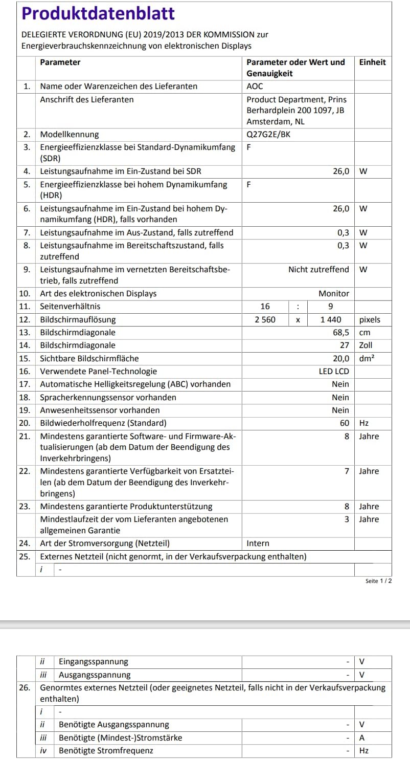 AOC Gaming Q27G2E - Moniteur QHD 27 Pouces, 155 Hz, MPRT de 1 ms, FreeSync Premium (2560x1440, HDMI, DisplayPort) Noir/Rouge