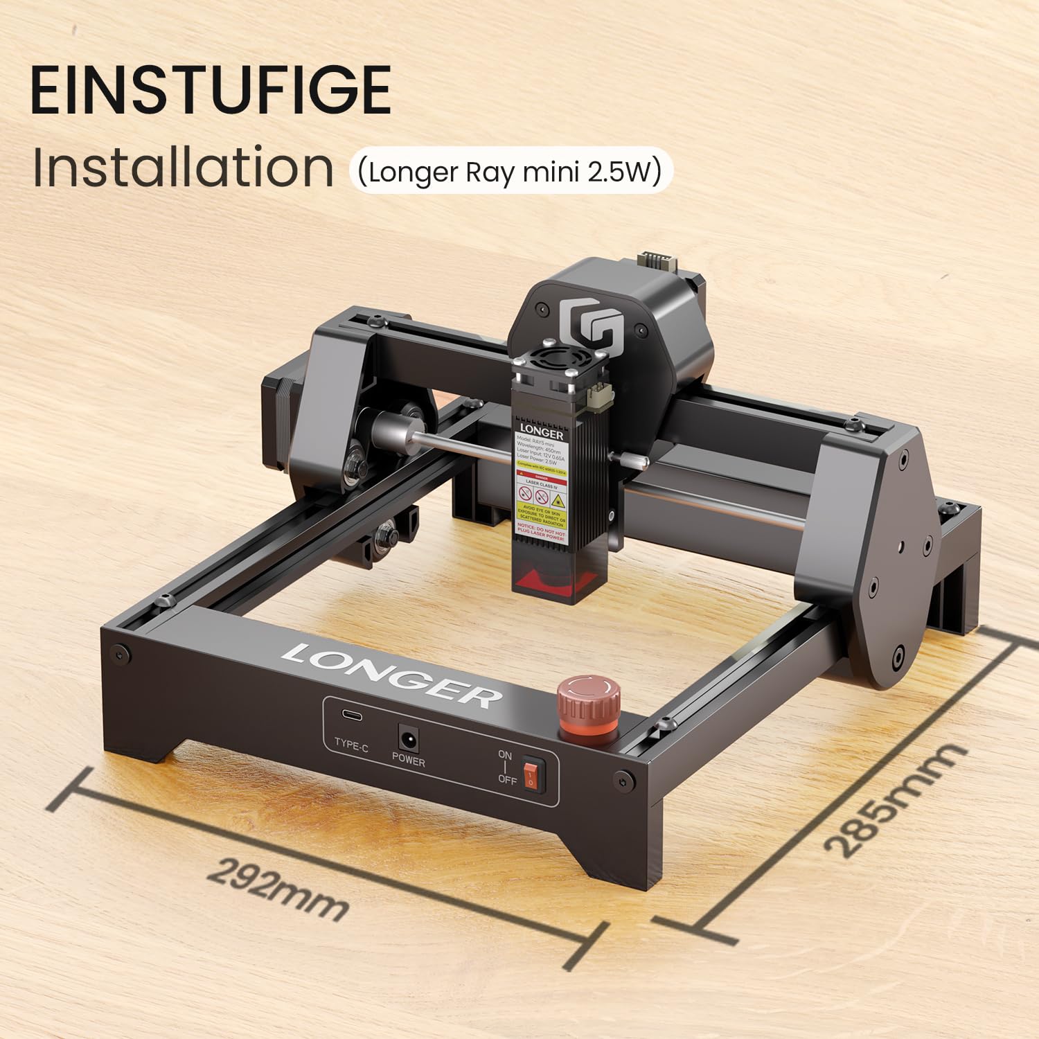 Longer Ray5 Mini Laser Gravierer 2.5W – CNC Lasergravurmaschine, 0,04 mm Präzision, 130×140 mm Arbeitsbereich, Laser Cutter für Holz & Acryl, DIY Gravur, WiFi