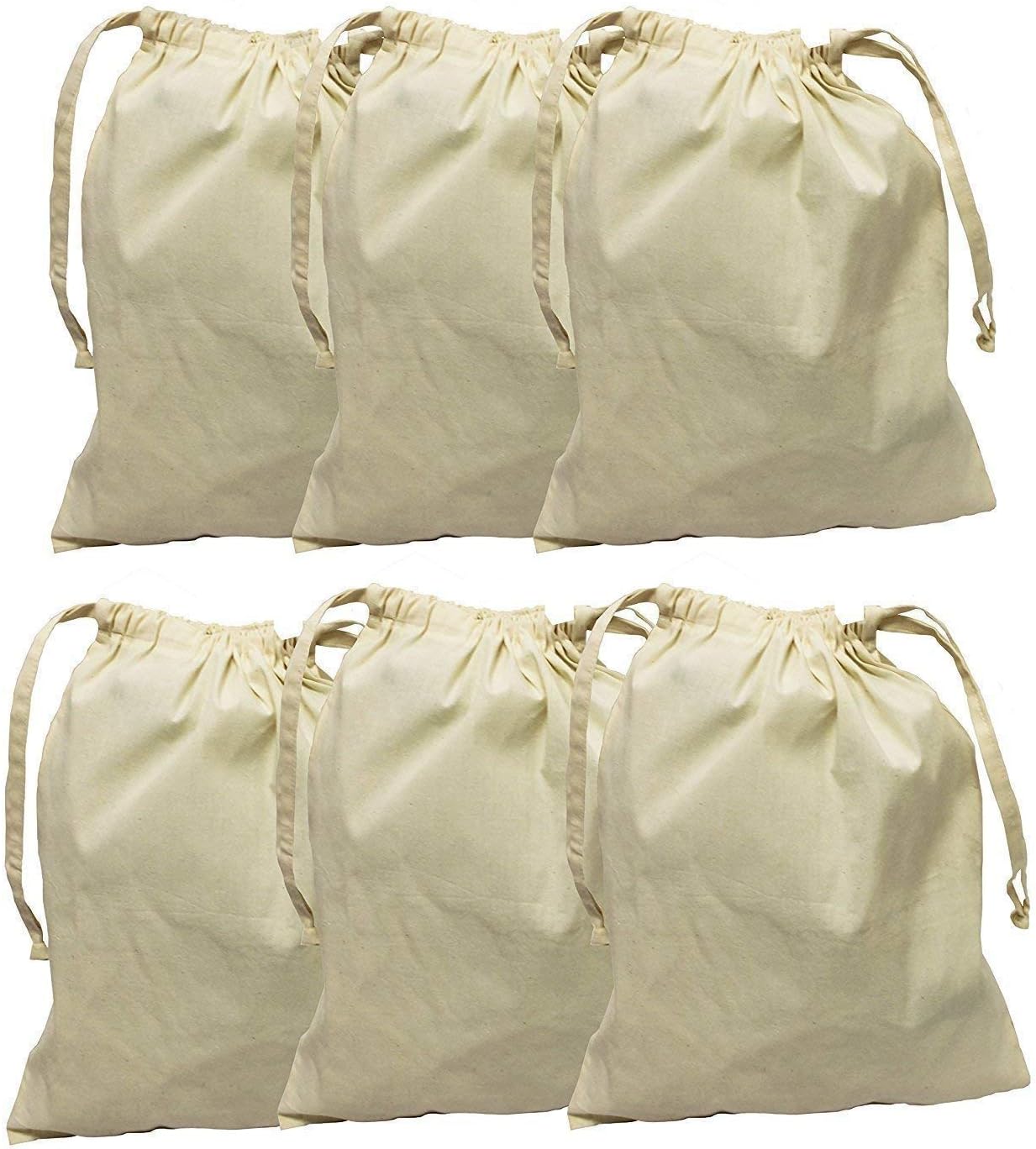 Earthwise Cotton Muslin Produce Bags with Drawstring for Grocery Shopping and Storing, Bulk Foods, Nuts, Grains, Spices Storage & Organizing 11.5 inches x 13.5 inches (Set of 6)