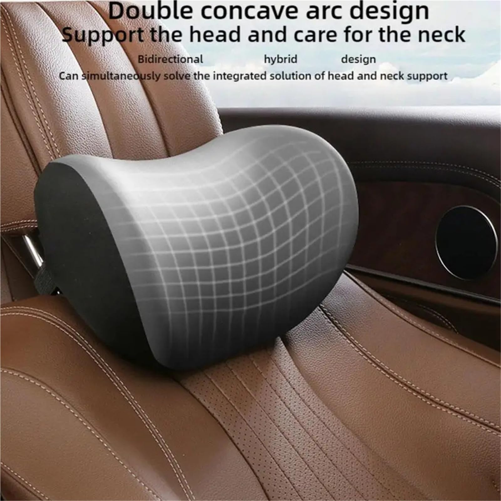Cuscino ergonomico in memory foam, supporto lombare, regolabile, protezione per poggiatesta per seggiolino auto, sedia da ufficio, guida lunga (nero)