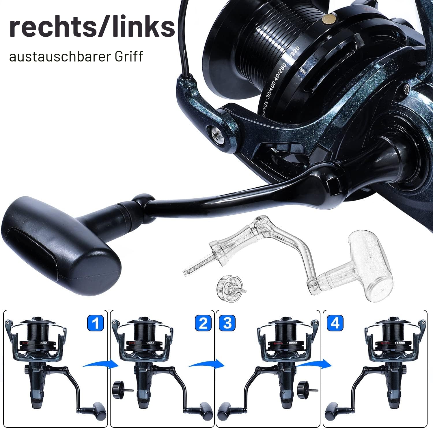 Sougayilang Karpfenangelrolle, ultra-leistungsstarke, glatte Spinnrolle 13+1BB Metallkörper 9000/10000/12000 Surfangelrollen für Salzwasser und Süßwasser