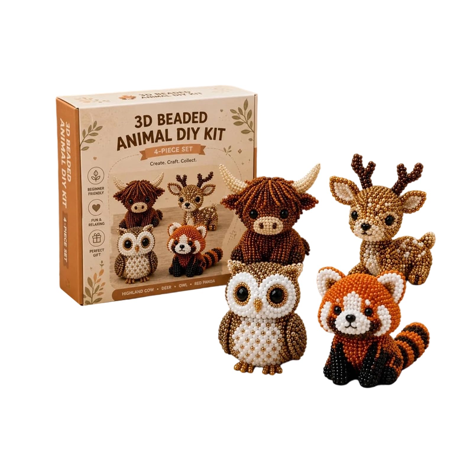 3D Beaded Animal Kit Funny DIY Creative Adults Crafts Includes Beads Tools Instructions,Cute Farm Animal Beads Craft Activities for Beginners A01 One Size