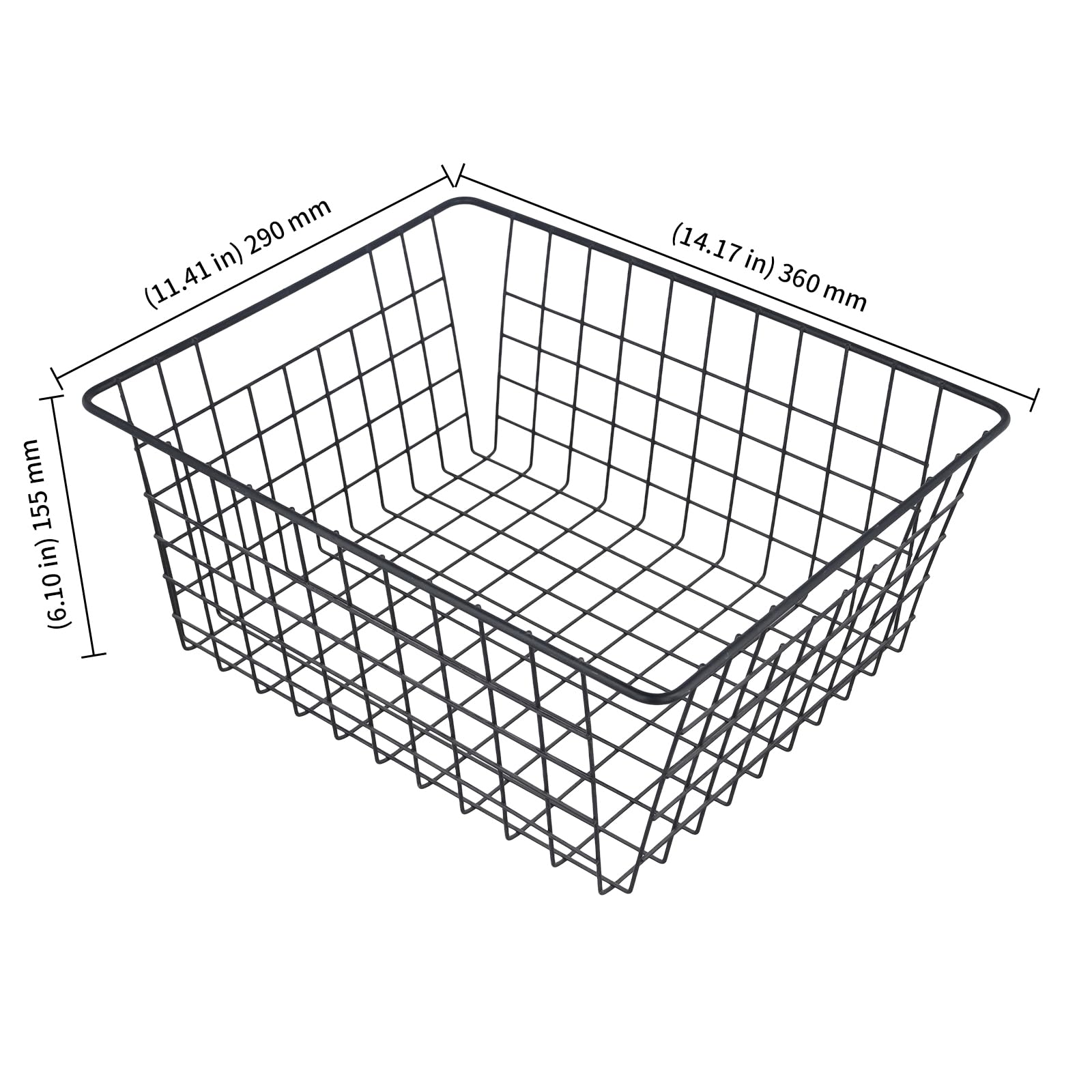 KEILEOHO Cesta de almacenamiento de alambre, cestas organizadoras de metal negro para cocina, despensa, oficina, 36 x 29 x 16 cm, paquete de 3