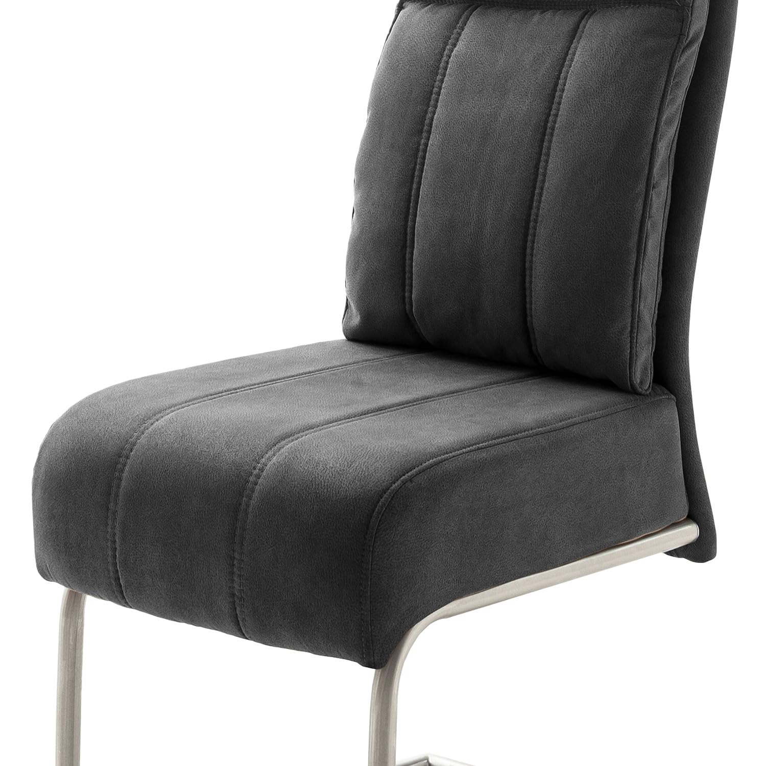home24 Freischwinger 2er-Set | Microfaser Vintage| Edelstahlgestell gebürstet | Schwingfunktion für ergonomisches Sitzen | Esszimmer und Büro