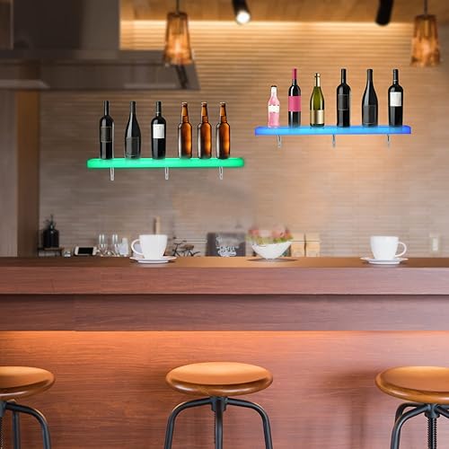 Miniatura 8 de Gdrasuya10 Paquete de 2 estantes LED de exhibición de botellas de licor montados en la pared, estante de barra con luz LED, estantes LED flotantes