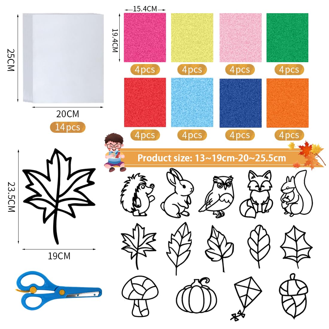14-teiliges Herbst Bastelset Für Kinder – Mit Blättern, Transfer-Aufklebern & Papier Für Fensterbilder & Kränze