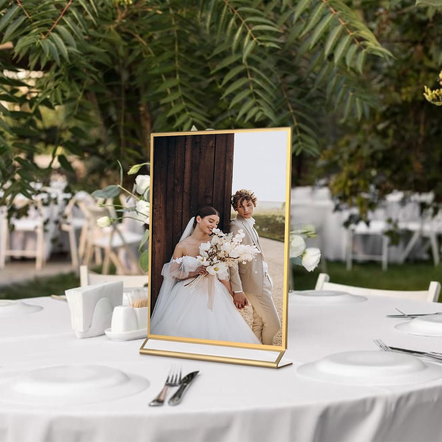 Petallush 8.5 by 11 Gold Acrylic Picture Frame Stands for Display 8PCS, Double Sided Acrylic Wedding Table Number Sign Holder 8.5 x 11, Clear Menu Flyer Paper Holder for Wedding Party Decor