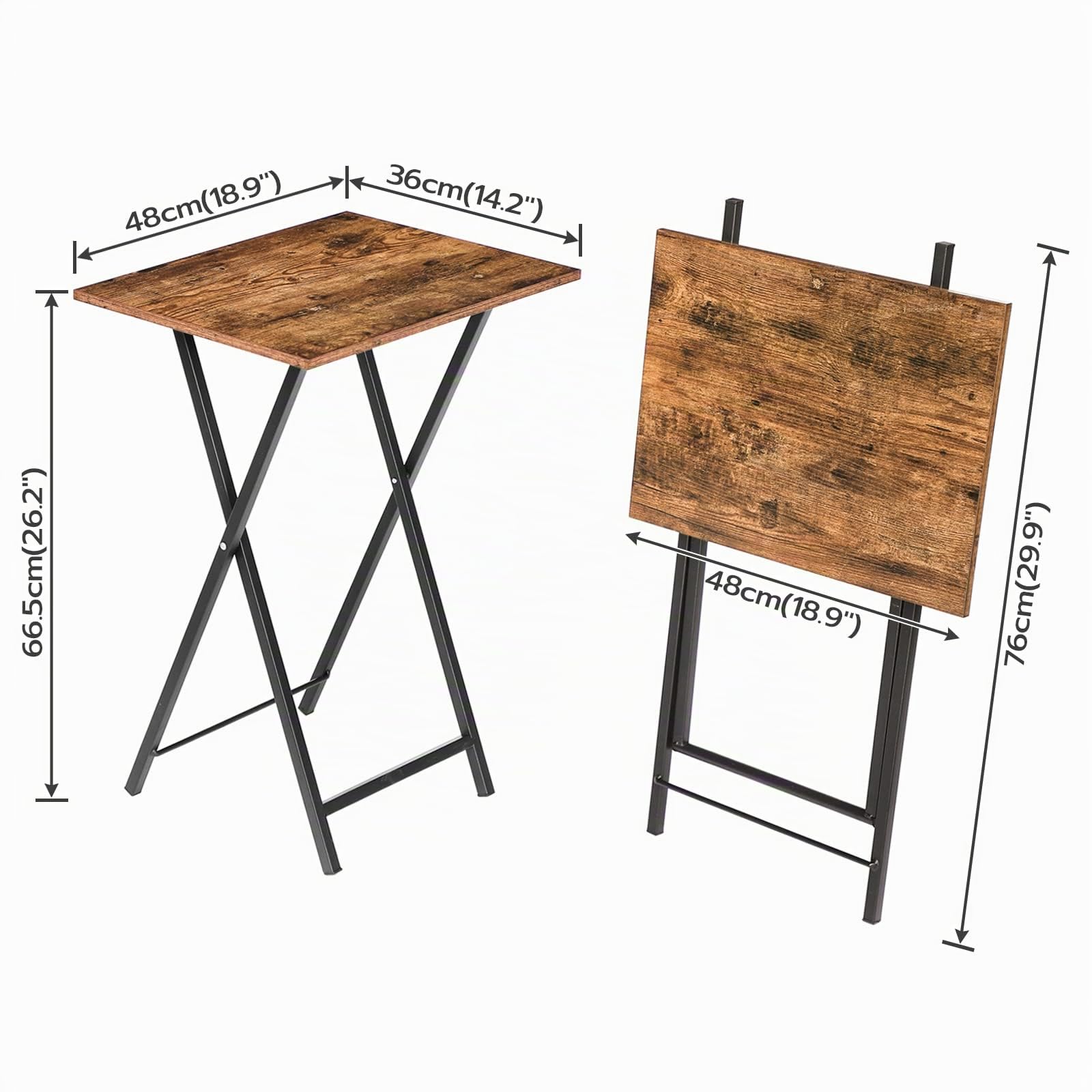 HOOBRO Mesa Plegable, Mesa Auxiliar Estilo Industrial para Comer en el Sofá, Mesa de Aperitivos para Espacios Pequeños, Fácil Almacenamiento Estructura Estable, Marrón Rústico EBF15BZ01