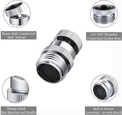 Vista 18 de Adaptador de grifo con aireador, adaptador de grifo de fregadero a manguera de jardín, adaptador de grifo a manguera de jardín para cocina y baño