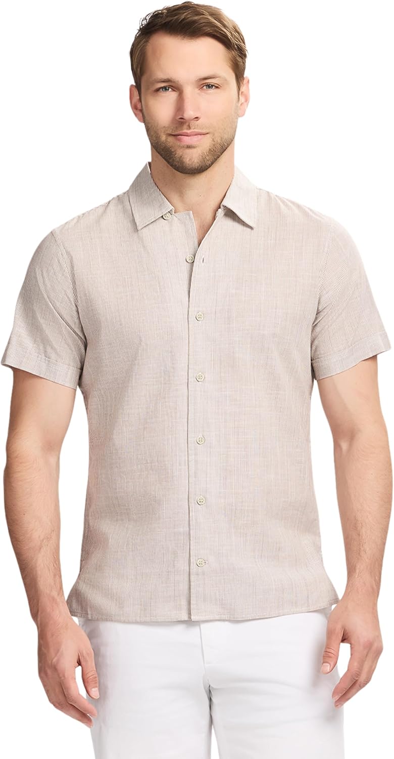 Izod Mens Luxury Classics Short Sleeve Textured Button Down Shirt