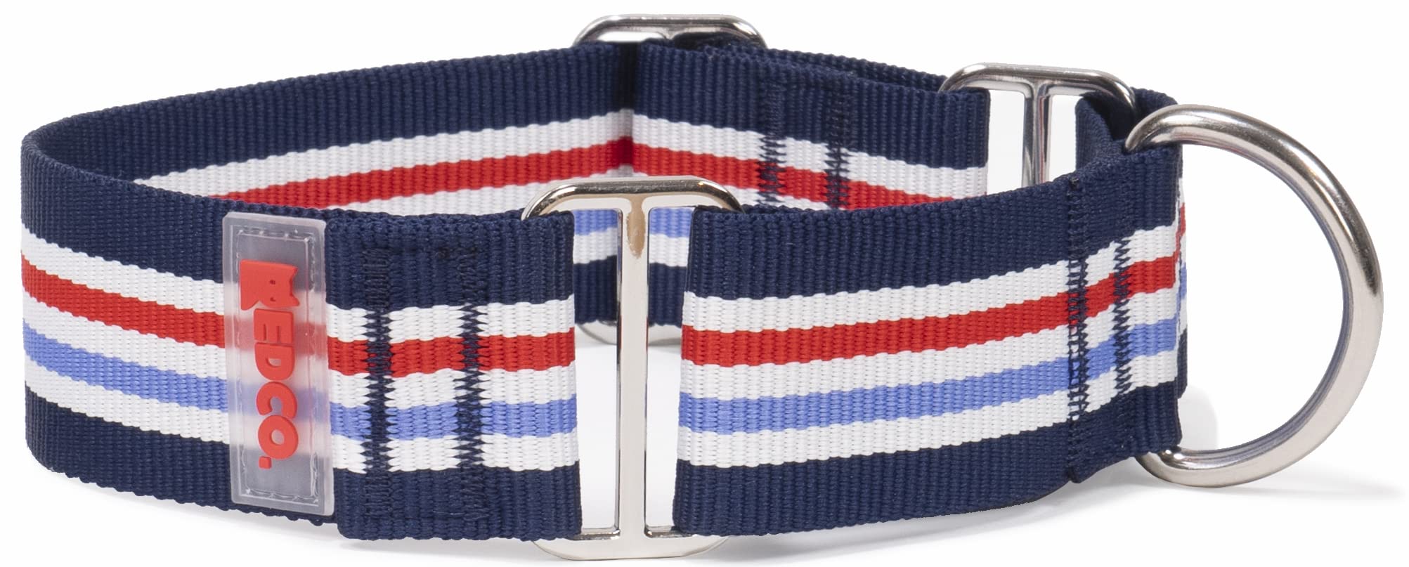 Red Co. 1.5” Adjustable Nylon Martingale Dog Collar with Striped Pattern – Navy Blue – Small