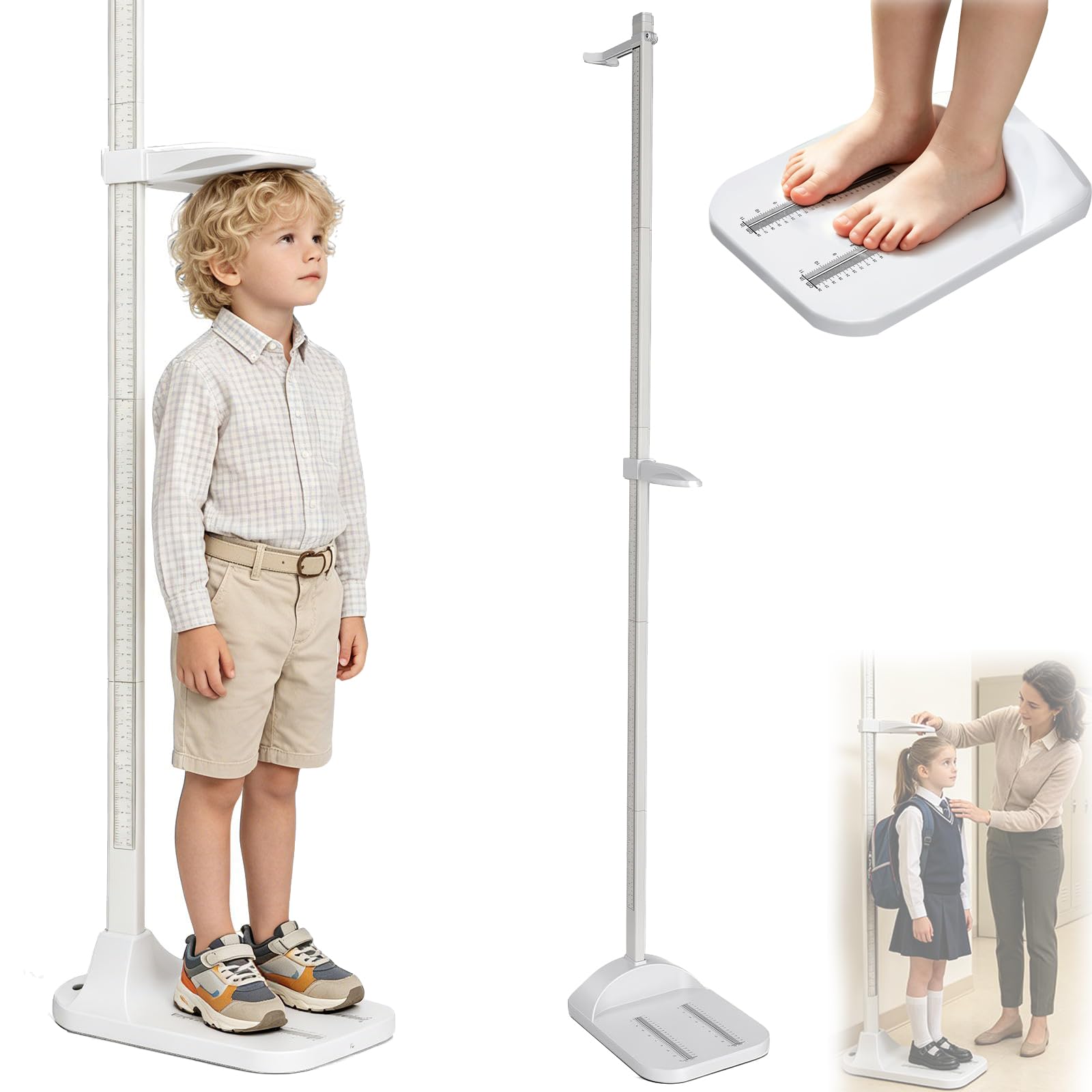 Stadiometro, Dispositivo Per Misurazione Dell'altezza 20–210Cm Stadiometro Portatile Con Doppia Scala Base Integrata Misurazione Lunghezza Piede Design Smontabile Con Appoggio Testa E Supporto Parete