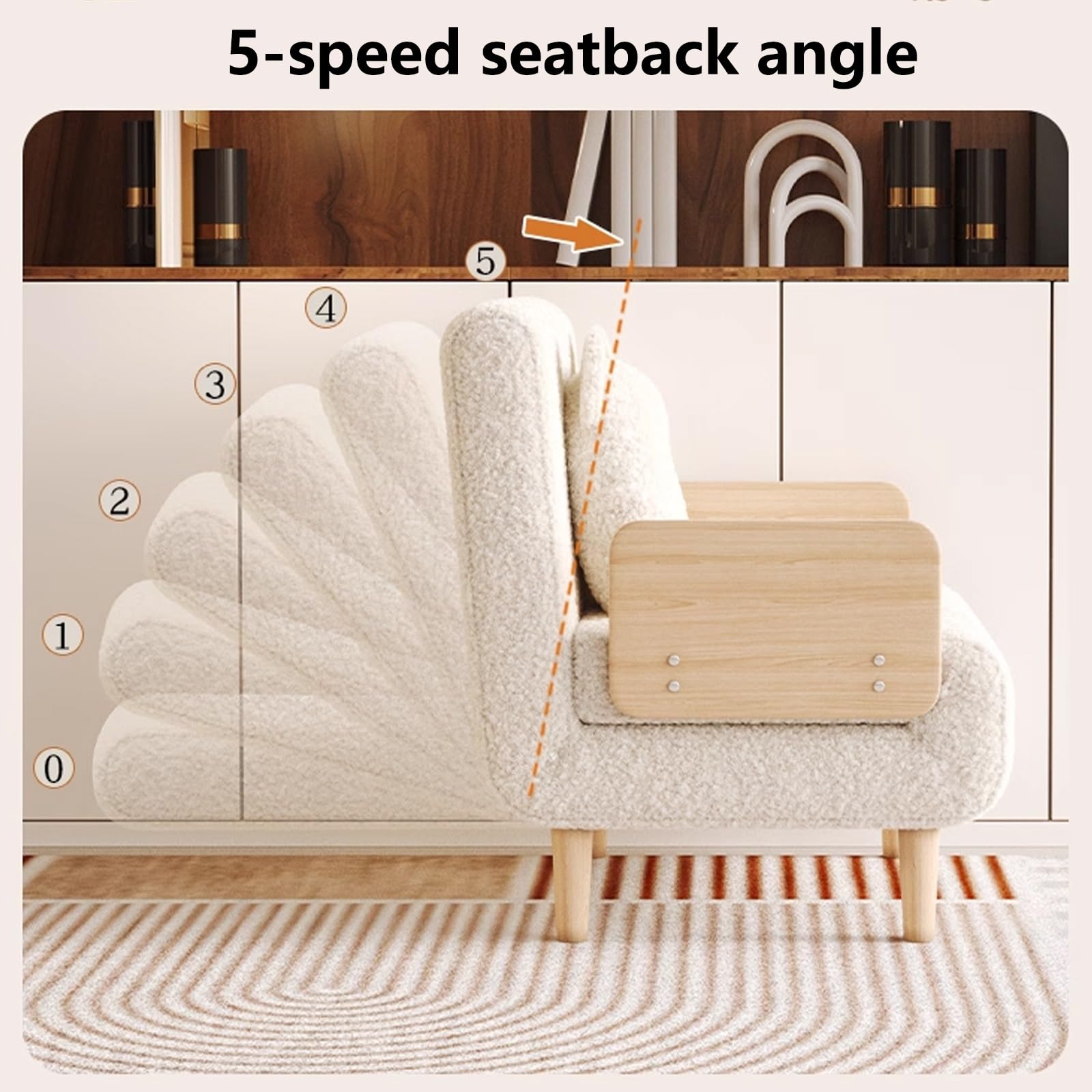 Klappsofa mit Schlaffunktion Zwei Bezugsstoffe Hochelastischer Schaumstoff Seitenteile aus Massivholz Recamiere Beige Geeignet für Schlafzimmer, Wohnzimmer und Büro(A)