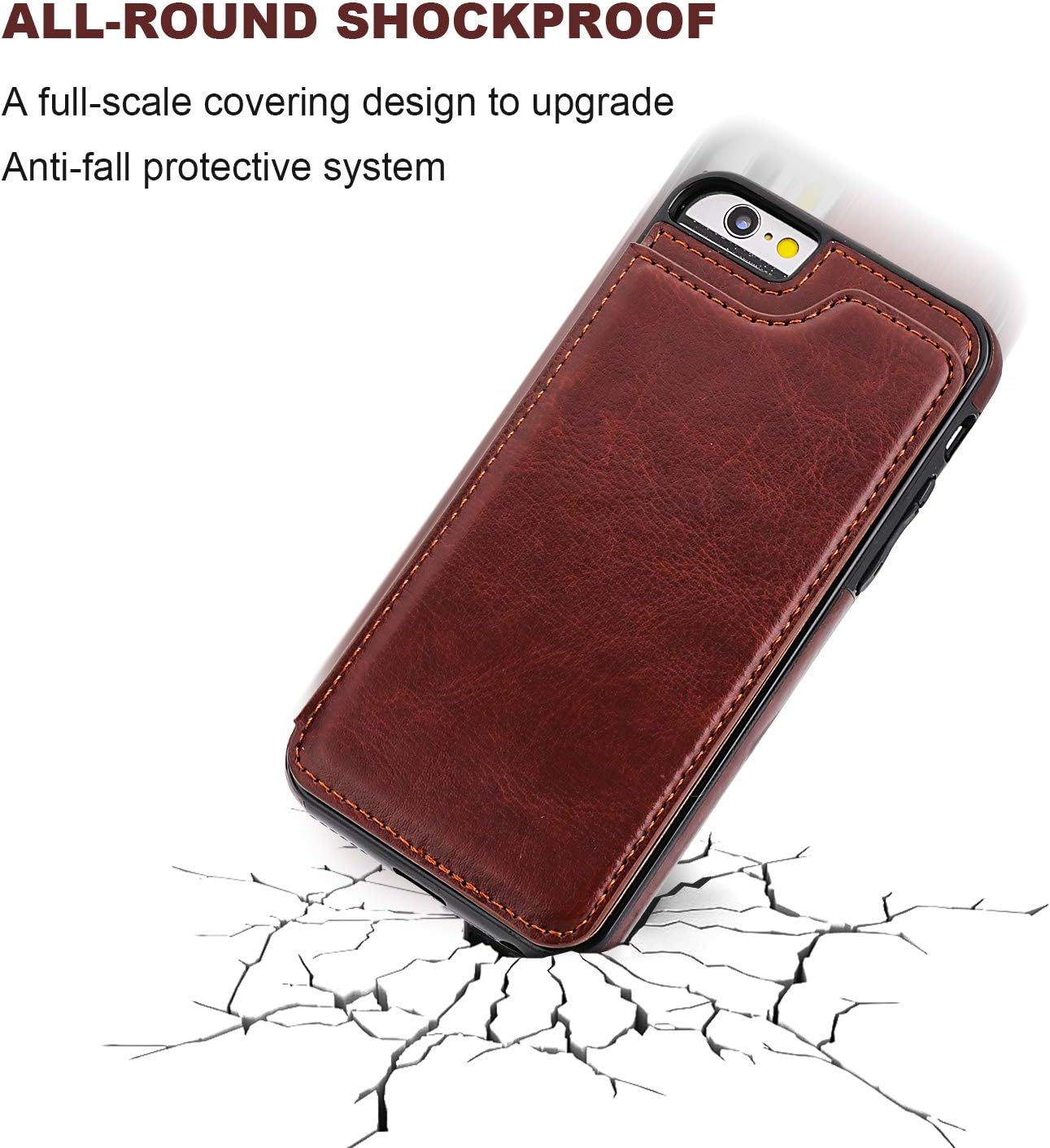 iPhone 6s Wallet Case with Card Holder,OT ONETOP iPhone 6 Case Wallet Premium PU Leather Kickstand Card Slots,Double Magnetic Clasp Durable Shockproof Cover 4.7 Inch(Brown)