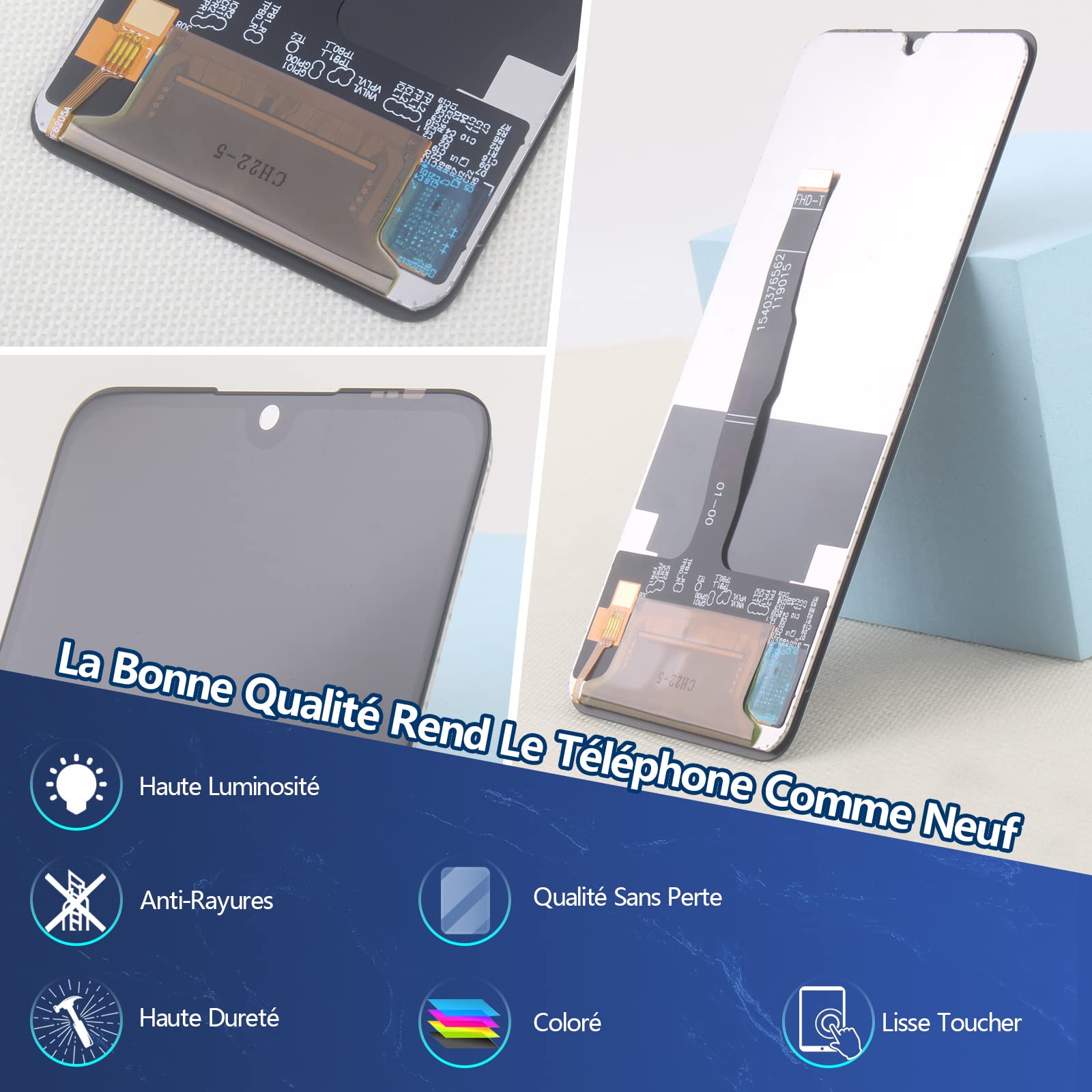 RongZy Écran de Rechange pour 6.15" Huawei P30 Lite MAR-L01A MAR-L21A MAR-LX1A Écran LCD + Vitre Numériseur Tactile Capteur Assemblé Remplacement pour P30 Lite(Noir)