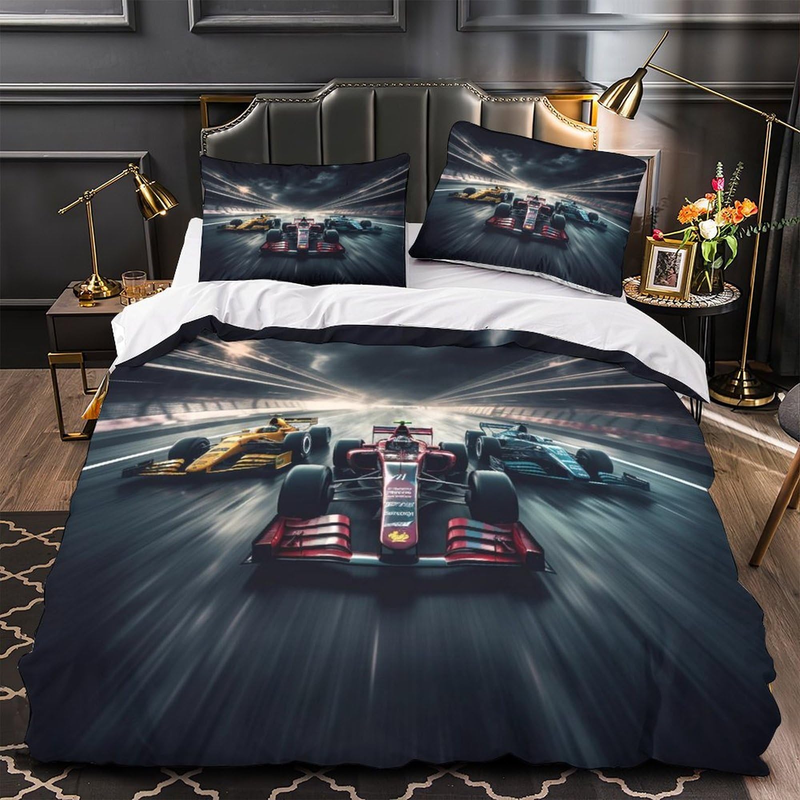 DAFUfbw Formulaa Racing Comforter Cover With Hidden Zipper Super King（260x220cm）, Racing Car Duvet Cover with Pillowcases, Bedding Set Soft Microfiber Quilt Cover Set