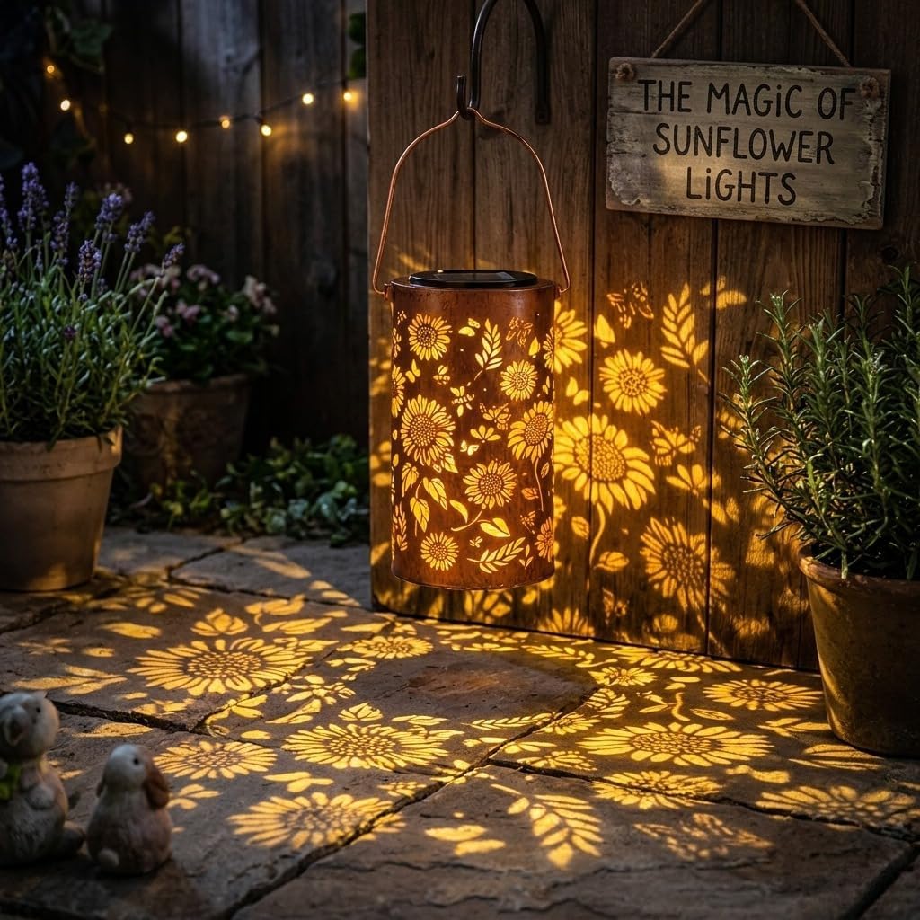 Colorful Sunflower Glow Solar Garden Lantern, IP65 Waterproof Metal Outdoor Hanging & Standing Solar Lantern, Solar-Powered Garden Lights Decor for Patio Pathway, Birthday Gifts for Women