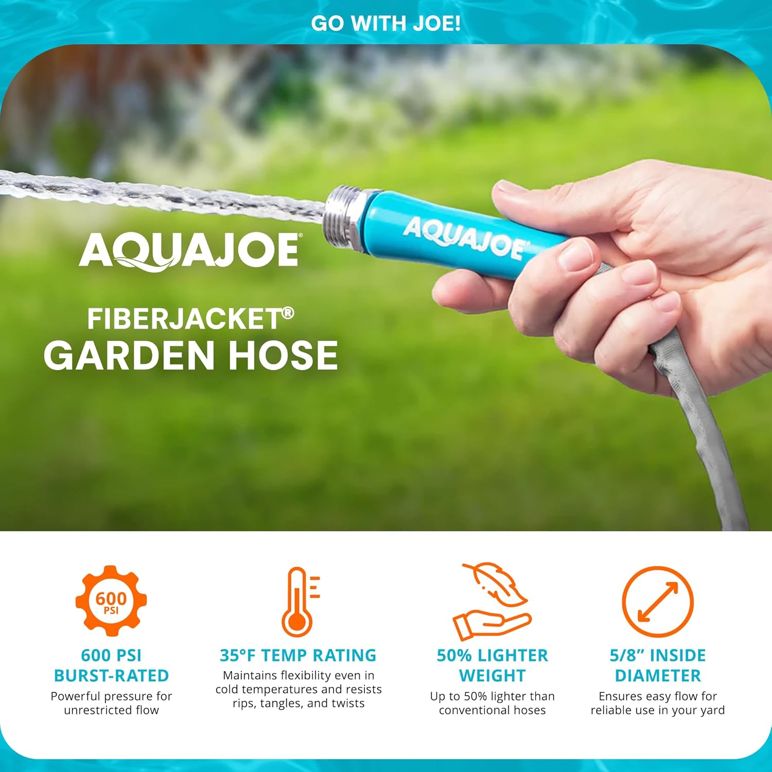 Aqua Joe AJFJH100-PRX Xtreme Fiberjacket Garden Hose, 100-Foot, Metal Fittings