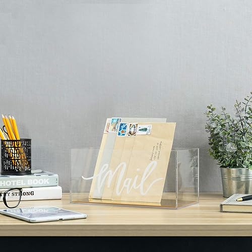 Miniatura 4 de MyGift Caja organizadora de correo de acrílico transparente con diseño de escritura de letra y base de espejo dorada