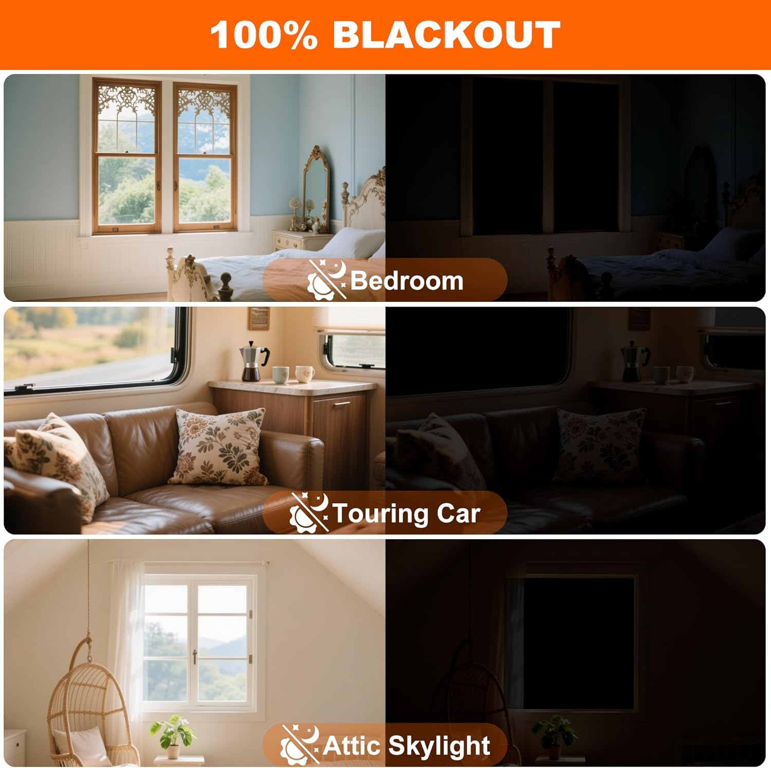 100% Blackout Curtains for Bedroom 2 Pack 118"x57" Portable Window Blinds Cover Adhesive Thermal Blackout Blinds No Drill Guard Blind Window Shades Temporary Room Darkening Shades for Skylight RV Dorm
