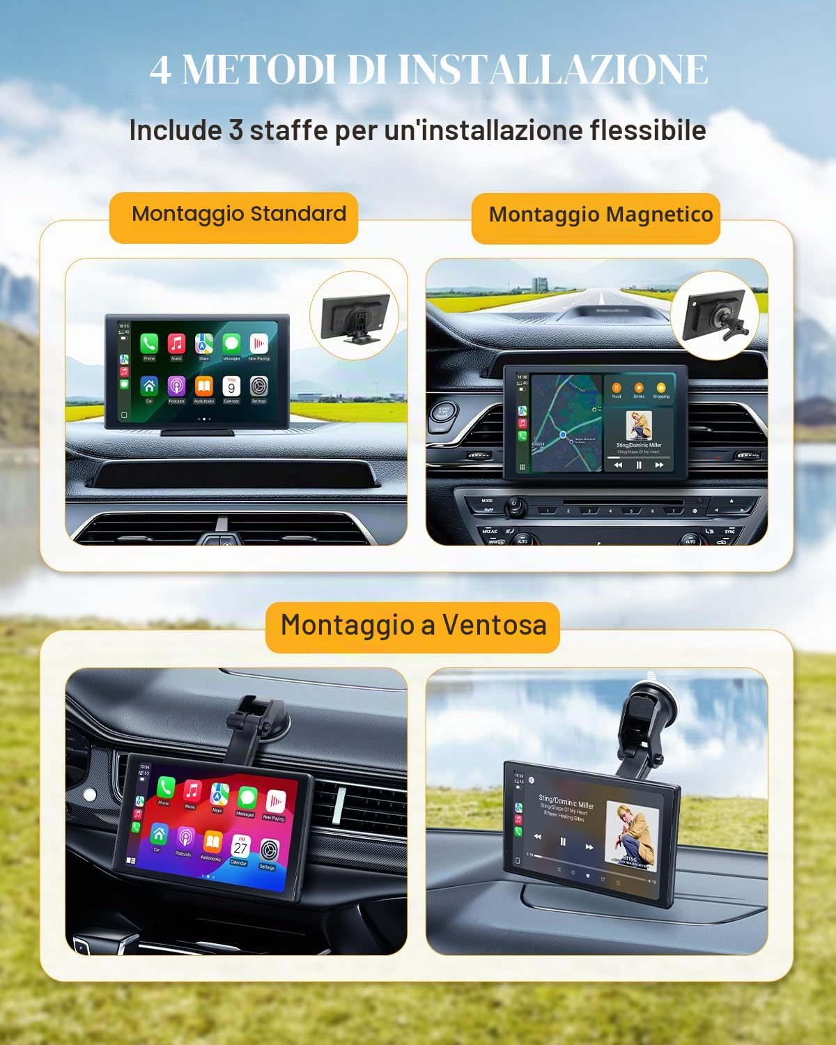 8 Pollici Schermo per Auto con Telecamerass Car Play per Auto Wireless Carplay Auto per Android e Apple Touchscreen con Mirror Link Navigazione GPS Controllo Vocale Radio AUX FM