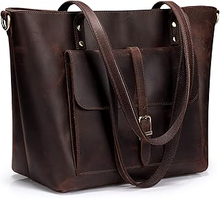 S-ZONE Women Vintage Genuine Leather Tote Bag Large Shoulder Purse Work Handbag