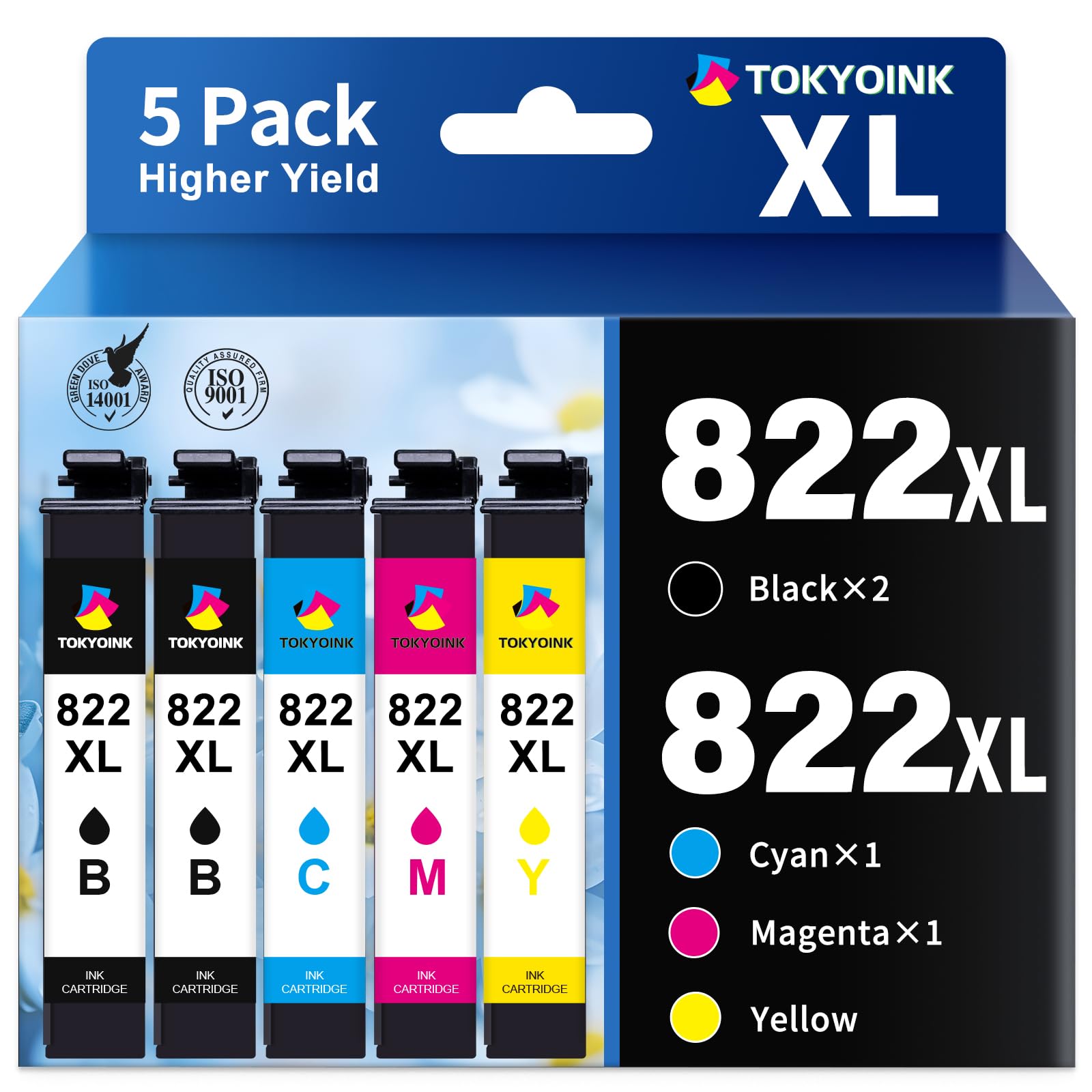 822XL Remanufactured Replacement for Epson 822XL Ink Cartridges Combo Pack 822 822 XL T822XL Ink for Workforce Pro WF-3820 WF-4830 WF-4820 WF-4830 WF-4833 WF-4834 Printer (5 Pack)
