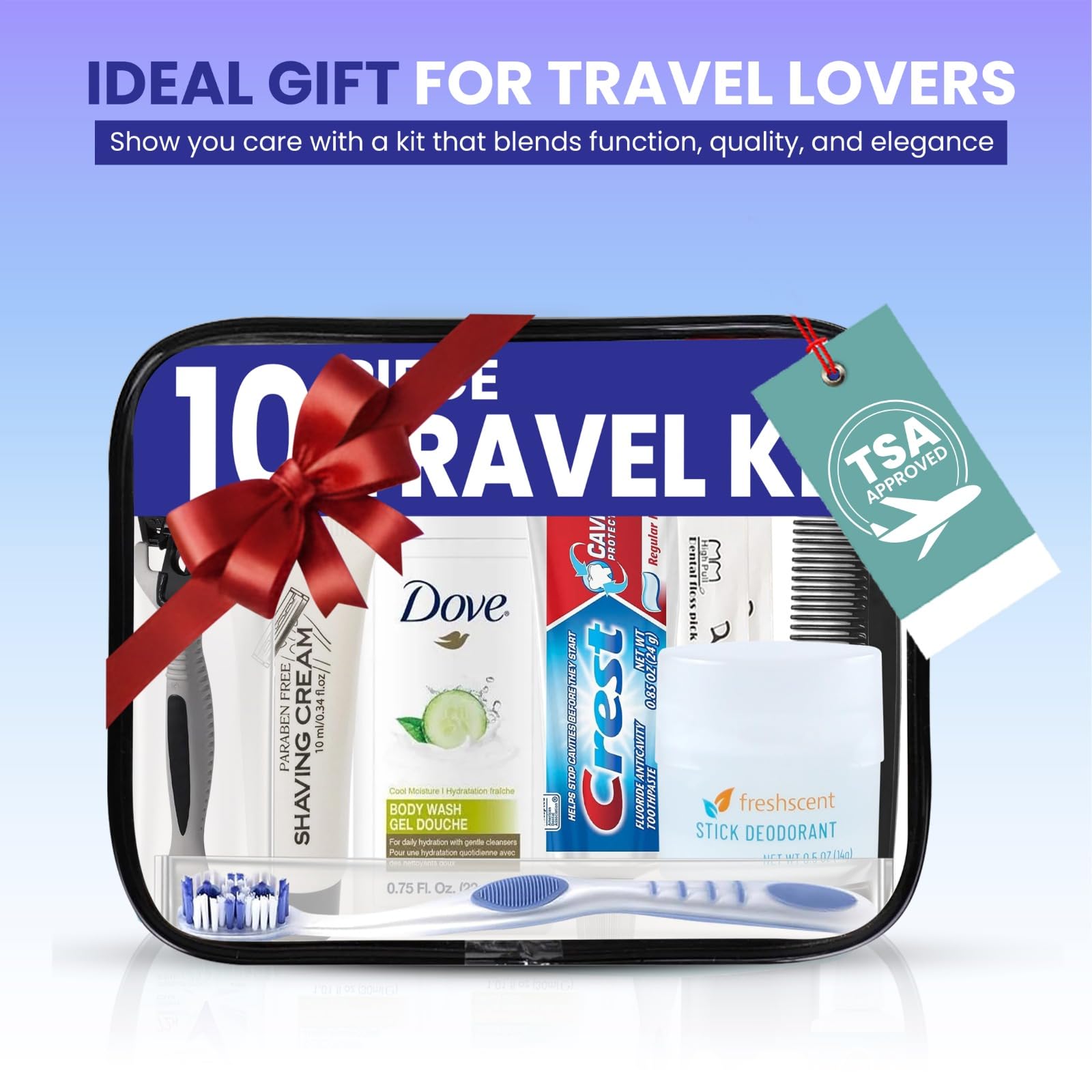 Stuhrling Bottle TrekTote 10-Piece Unisex Premium Travel Toiletry Kit - Ready to Go - Includes Toiletries. TSA-Approved Travel Hygiene Kit.